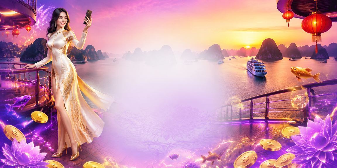 Không gian casino neon sang trọng tại Hạ Long với ánh đèn phản chiếu trên mặt vịnh đêm